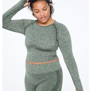 Victoria’s Secrets PINK Active Long Sleeve CropTop & Leggings Set Sz Large Green